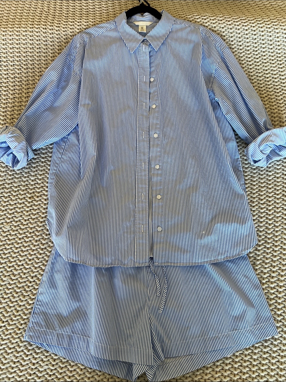 H&M Blue & White Striped Button-Down Shirt and shorts set